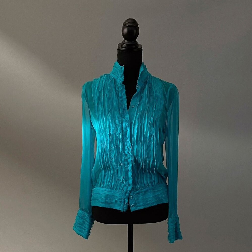 Versace Ruffled Front Blouse Blue